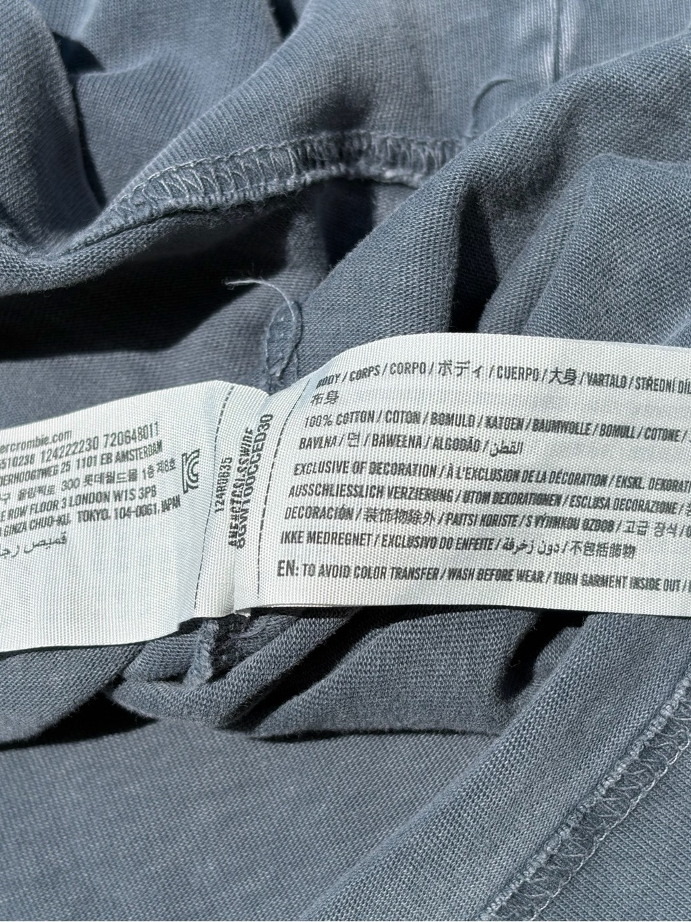 Men's Abercrombie and Fitch T-Shirt Gray Blue XL Solid Cropped Essentials City - Picture 6 of 10